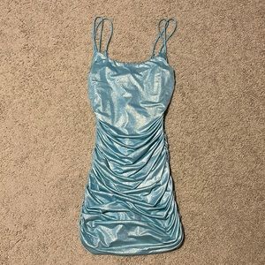 Metallic blue mini dress only worn once offers welcome